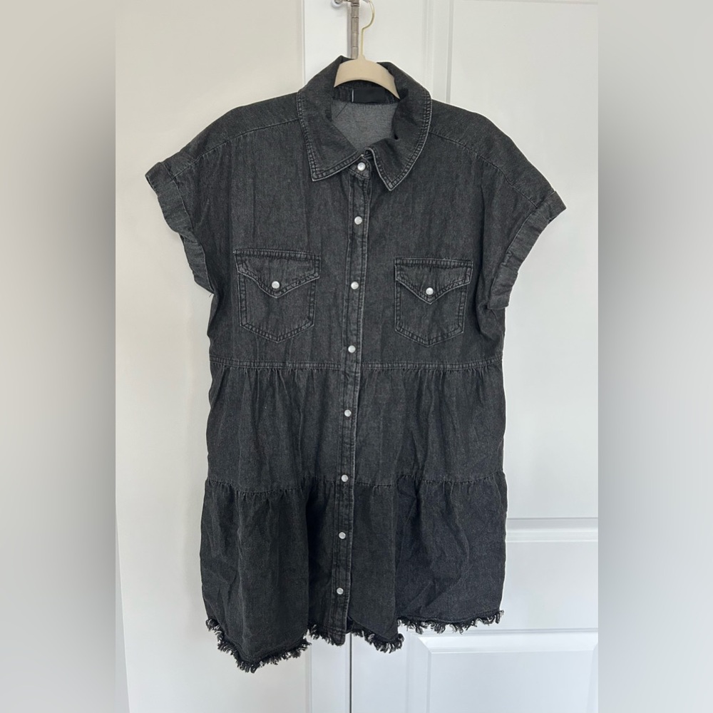 Vici Black Denim Button-Up Dress